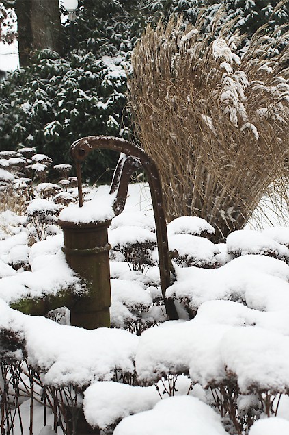Gartenpflege im Winter – ländlicher Garten im Winterschlaf